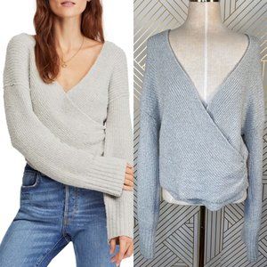 Free People Faux Wrap Sweater in Light Grey